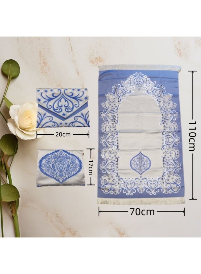 Hiras Prayer Mat Muslim Prayer Rug with Portable Bag, Water Proof Soft Fabric Foldable Prayer Mat 110*70 cm Blue - Image 4